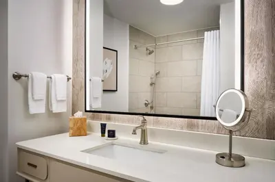 a bathroom with a sink and a mirror at Martis Valley Lodge, Tapestry Collection by Hilton in Truckee