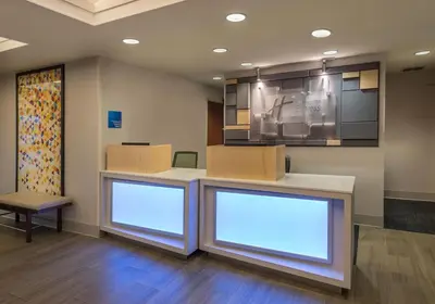 a hospital waiting room with two blank signs at Holiday Inn Express Hotel & Suites Carson City by IHG in Carson City