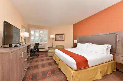 a hotel room with a bed and a flat screen tv at HOLIDAY INN EXPRESS & SUITES ELK GROVE CENTRAL - HWY 99 by IHG in Elk Grove