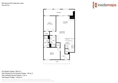 a floor plan of a house at Beautiful 2 Bedroom Condo with Amazing View! in Mammoth Lakes