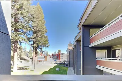 a view of a street between two buildings at Lakeview 826 Condo #302 Condo in Mammoth Lakes