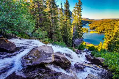a river in the middle of a forest at Eagle Run 113 in Mammoth Lakes