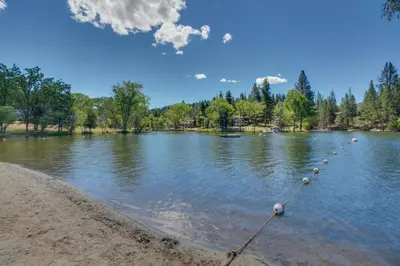 a river with a bunch of buoys in the water at Mule Deer Cabin (4-538) in Groveland