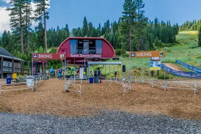a park with a playground with a bus at Gold Bend 5034 in Truckee