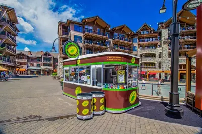 a food stand on a city street with buildings at Gold Bend 5034 in Truckee