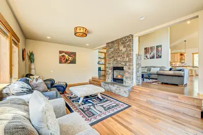 a living room with a couch and a fireplace at Stockholm Luxury Retreat in Truckee