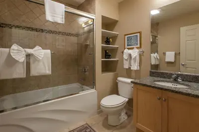 a bathroom with a toilet and a sink and a shower at Mammoth Green # 105 in Mammoth Lakes