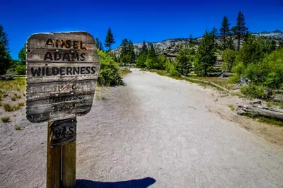a sign for the angelalis wilderness on a dirt road at La Vista Blanc 39 in Mammoth Lakes