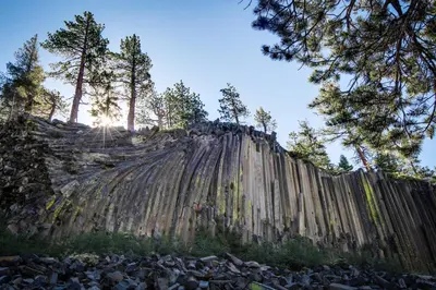 a wooden fence with trees on top of it at Mountainback 47 in Mammoth Lakes