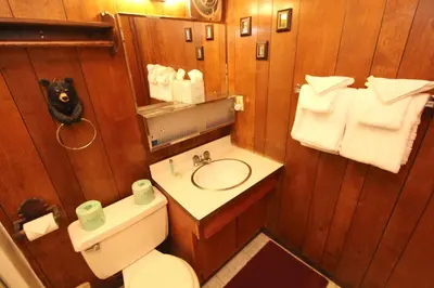 a small bathroom with a toilet and a sink at 6B Meadow View in Wawona