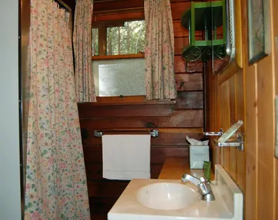 a bathroom with a sink and a window at 11 Shangri la-de-da in Wawona