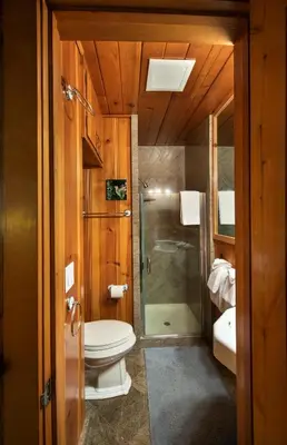 a bathroom with a toilet and a shower and a sink at 48 Sugar Pine Suite in North Wawona
