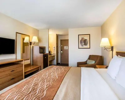 a hotel room with a large bed and a television at Quality Inn Lone Pine near Mount Whitney in Lone Pine