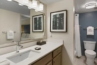 a bathroom with a sink and a toilet and a mirror at WorldMark Reno in Reno