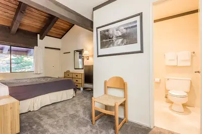 a hotel room with a bed and a toilet at Mammoth Ski and Racquet 132 in Mammoth Lakes