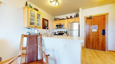 a kitchen with a sink and a counter top at Sunstone #103 Condo in Mammoth Lakes