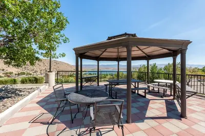 a gazebo with tables and chairs on a patio at Best Western Topaz Lake Inn in Gardnerville