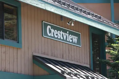 a sign on the side of a building at Crestview 63 in Mammoth Lakes