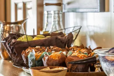 a bunch of food sitting on a table at Sierra Sky Ranch in Oakhurst
