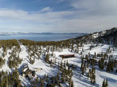an aerial view of a ski lodge in the snow at Zalanta 325 in South Lake Tahoe