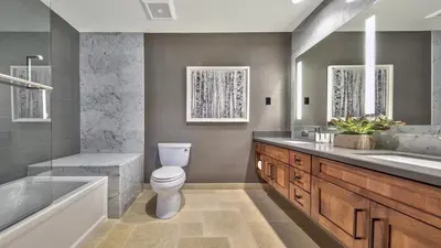 a bathroom with a toilet and a tub and a sink at Zalanta 317 in South Lake Tahoe