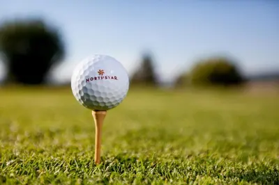 a golf ball on a tee in the grass at Aspen Grove 3090 in Truckee