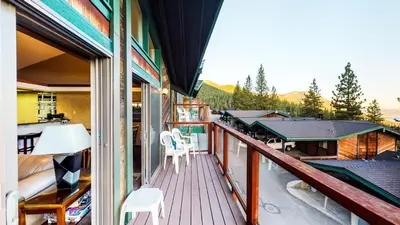 a balcony of a house with a view of the mountains at Tahoe Chaparral in Incline Village