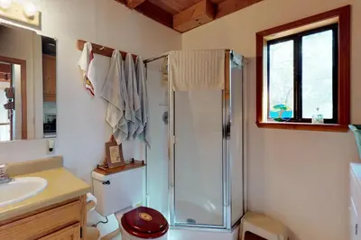 a bathroom with a shower and a sink at The Davis Classic in Arnold