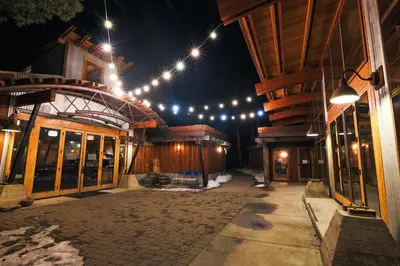 a night view of a building with lights at Gravity Haus Truckee-Tahoe in Truckee