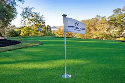 a sign in the middle of a golf course at WorldMark Angels Camp in Angels Camp