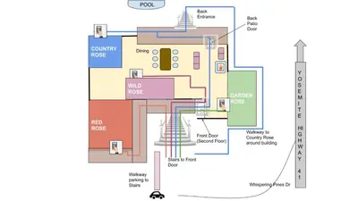 a schematic diagram of a building at A Bed of Roses in Yosemite Forks