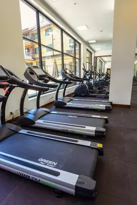 a row of tread machines in a gym at Luxury 3Br Residence Steps From Heavenly Village & Gondola Condo in South Lake Tahoe