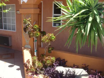 a group of plants on the side of a building at Economy Inn Los Banos in Los Banos