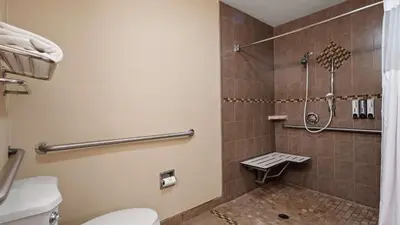 a bathroom with a shower and a toilet at Best Western Apricot Inn in Chaney Ranch