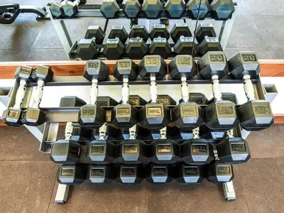 a bunch of dumbbells on a rack in a gym at Steps From Heavenly Village & Gondola-Luxury 3Br Residence Condo in South Lake Tahoe