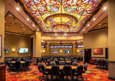a large conference room with a large stained glass ceiling at Silver Legacy Reno, A Caesars Destination in Reno