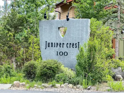 a sign for a jim thorpe forest at Juniper Crest #7 Condo in Mammoth Lakes