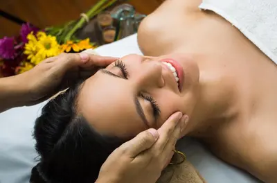 a woman getting her face spa treatment at The Landing Resort and Spa in South Lake Tahoe