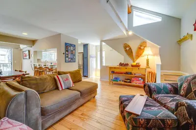a living room with a couch and a table at Incline Village Retreat Near Skiing and Beaches in Incline Village