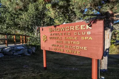 a sign for an interpretive sign in a park at Sunstone #209 condo in Mammoth Lakes