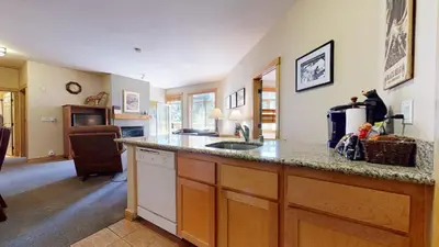 a kitchen with a sink and a counter top at Sunstone #322 condo in Mammoth Lakes