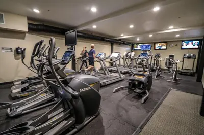 a gym with a bunch of tread machines in it at Hidden Valley #107 condo in Mammoth Lakes