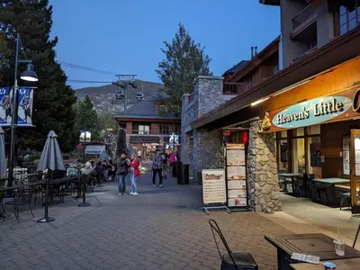 a group of people walking down a street next to a building at Marriott Grand Res Q4 #4256 in South Lake Tahoe