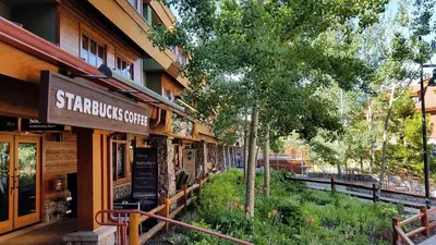 a building with a sign that reads starbucks cafe at Marriott Grand Res Q3 #2241 in South Lake Tahoe