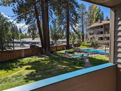 a view of a yard with a swimming pool at Lakeland Village #110 in South Lake Tahoe