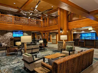a hotel lobby with couches and a bar at Marriott Grand Res Q1 #3256 in South Lake Tahoe
