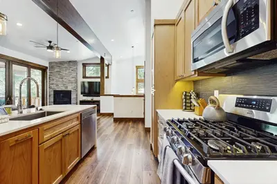 a kitchen with a stove and a sink at Truckee Treat in Truckee