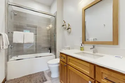 a bathroom with a sink and a toilet and a shower at Truckee Treat in Truckee