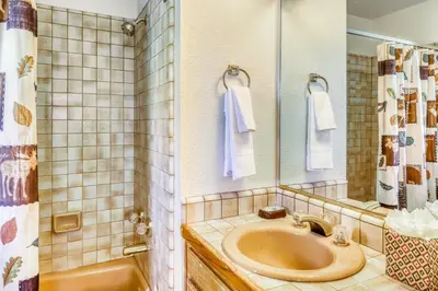 a bathroom with a sink and a mirror at Homewood Bliss in Homewood