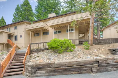 a house with a staircase in front of it at Linda's Lakehouse in Incline Village